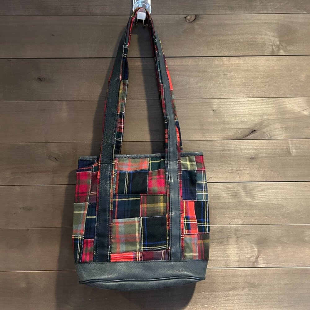 ORVIS Plaid Wool Tartan Patchwork Leather Tote Shopper Shoulder Bag - Picture 2 of 6